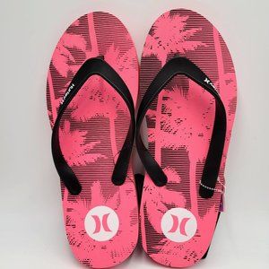 Hurley Men's Flip Flops Tropical Palm Tree Pink Beach Pool Sandals